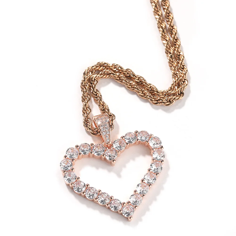Hot selling hip-hop diamond heart-shaped pendant necklace ins niche design hollow love fashion all-match pendant wholesale