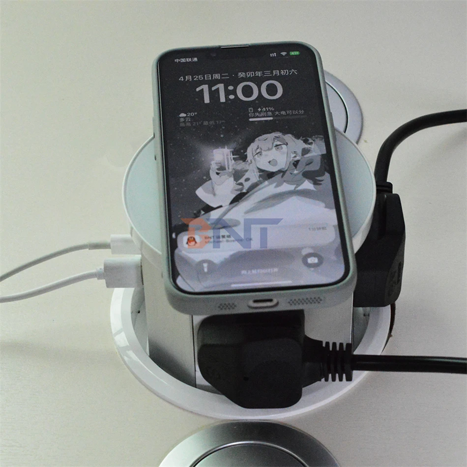 BNT Electrical push pop up socket Hidden Charger Desktop Pop Up Power Outlet Socket With Dual Usb