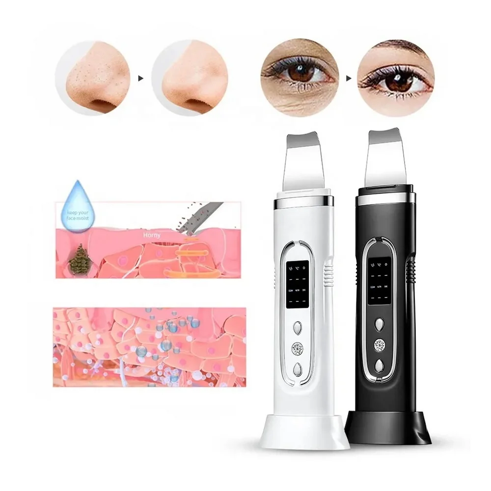 Portable Waterproof Ultrasonic Peeler Beauty Facial Rejuvenation Heat Skin Spatula Ultrasonic Deep Face Cleaning Machine