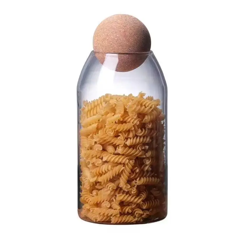 Lead-free round cork glass bottle sealed jar nut storage jar coffee bean jar round transparent canister