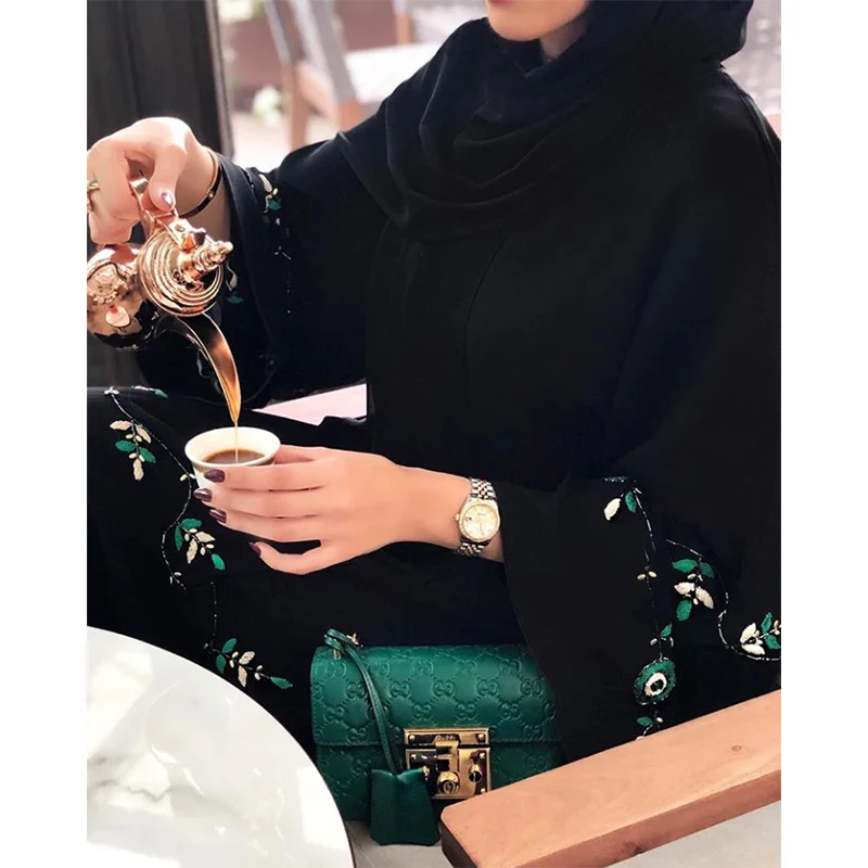 2024 New Design Open Abaya Black Arabic Luxury Handwork Pearls Embroidery Open Abaya