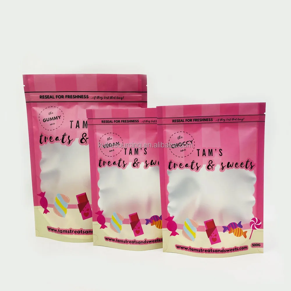 Custom printed reusable gummy freeze dried candy aluminum foil stand up mylar bags pouch with window