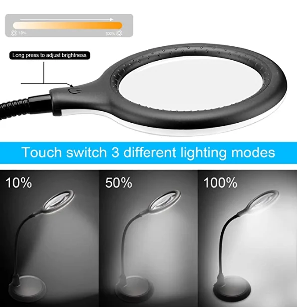
5X Magnifier Glass Lamp,LED Light and Flexible Neck, USB Powered,Perfect for Reading,Hobbies,Task Crafts or Workbench 
