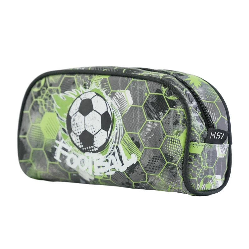 New Football Series Pencil Pouch Large Capacity Harf Round Zipper Pencil Case Portable Kids Stationery Bags for Children