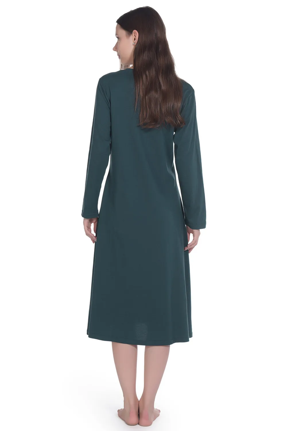 Indefini Nightgown for Women Cotton Long Sleeve Sleep Shirt Sleepwear Henley Full Length Nightshirts