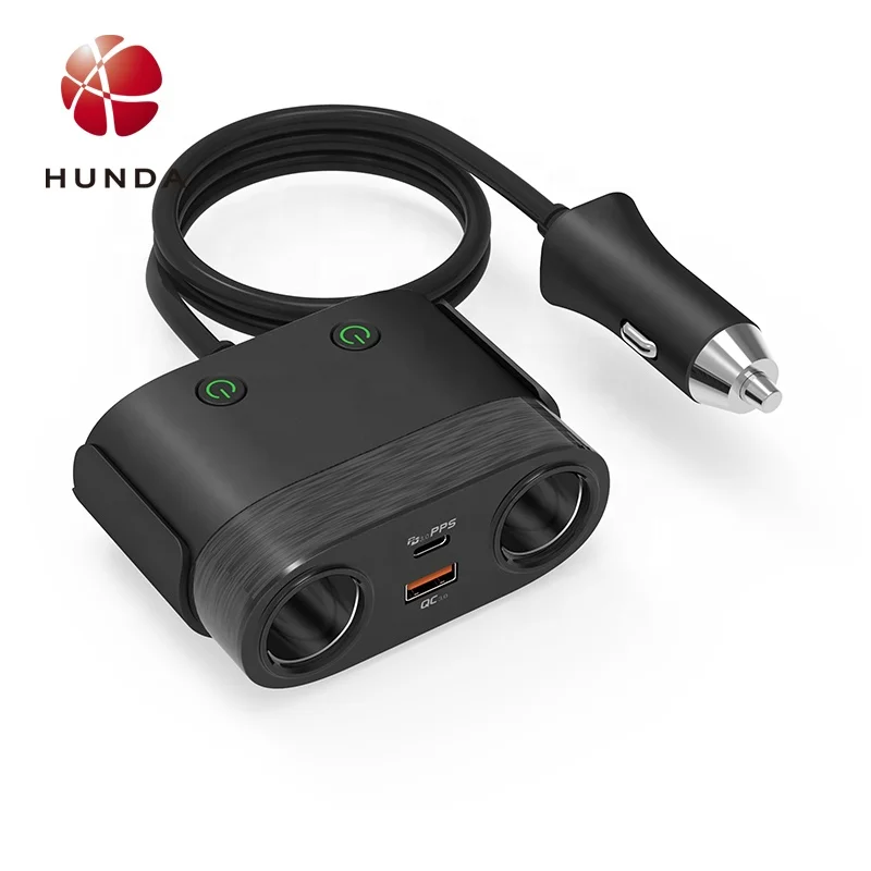 HUNDA 2020 Best Selling 120W USB Type-C QC3.0 Quick Charging Multi Ports Charger Cigarette Socket Fast Charging Power Adapter