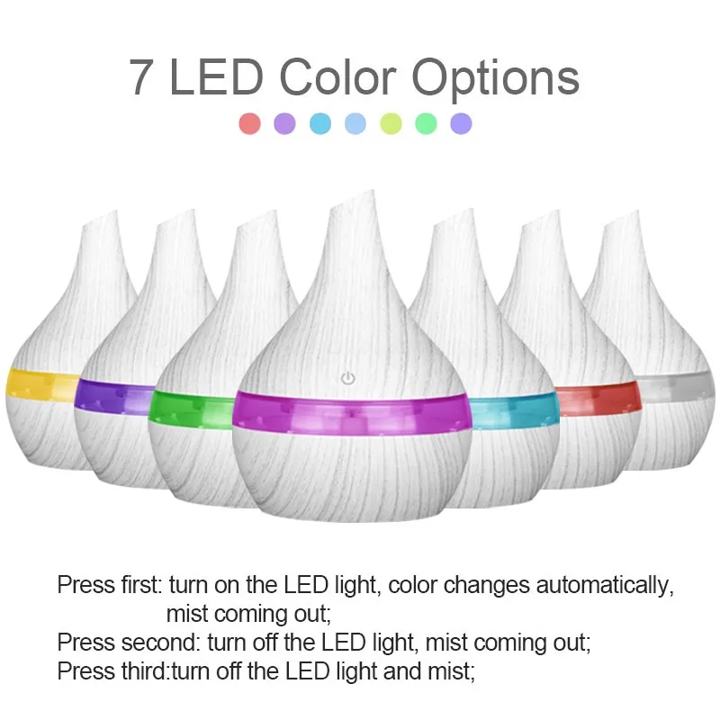 Персональный ультразвуковой увлажнитель воздуха холодного тумана с белой текстурой древесины USB 300 мл очиститель воздуха