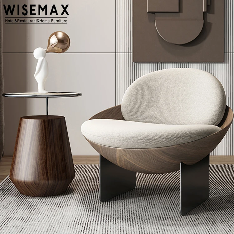 WISEMAX Designer Furniture Fiberglass Single Sofas Chair Metal Base Leather Leisure Accent Chair for Hotel Furniture Italy 