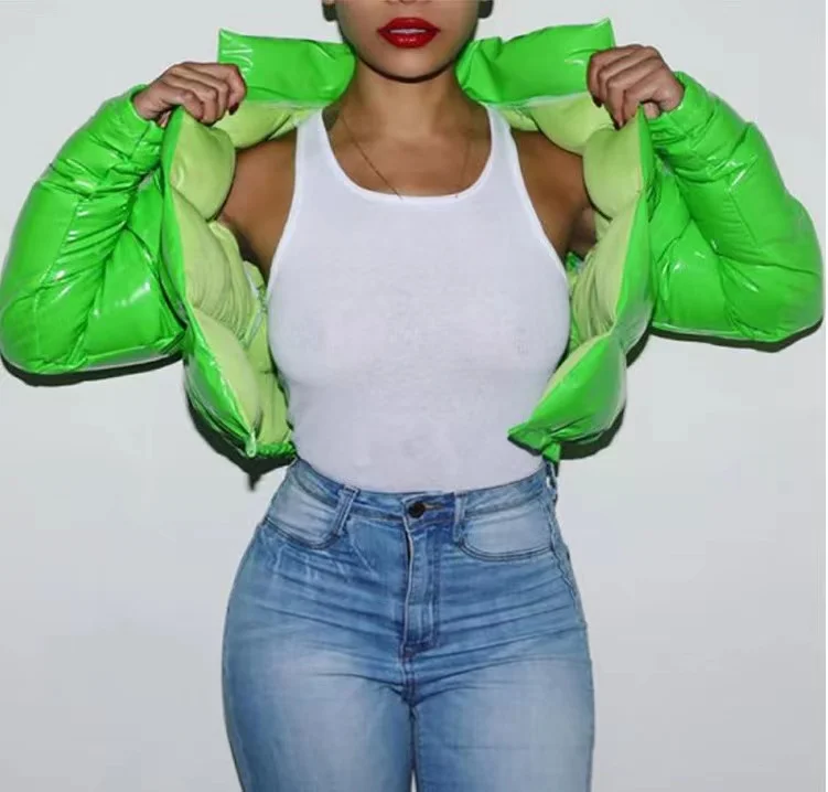 2021 Explosive Clothing manufacturing Sequins Thicker orange Winter Bubble Jackets Turn-down Shinny COAT