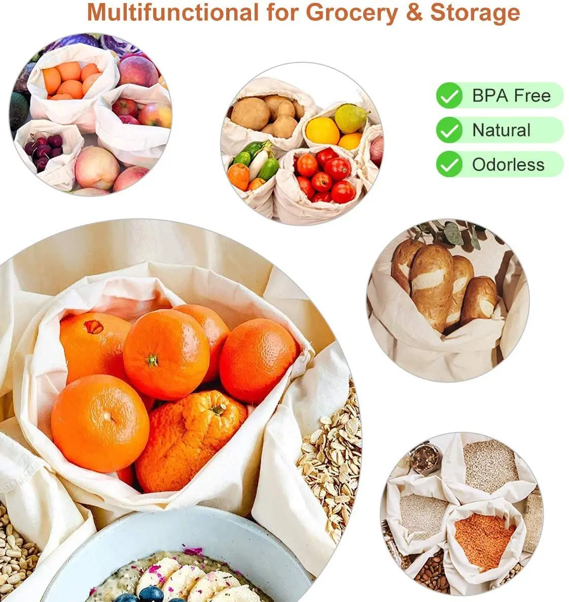 Promotional Custom Logo Eco Organic Cotton Mesh Net shopping Bag Reusable Food Produce Bags For Vegetable Fruit Packing