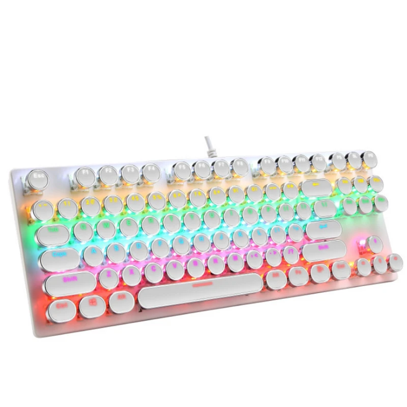 
Mechanical Gaming Keyboard, Punk Typewriter-Style USB Wired LED Backlit Gamer Keyboard,87-Key Lipstick Color Design Keyboard 