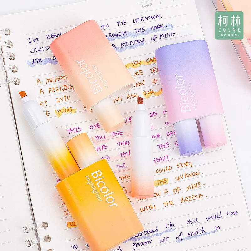 Eye color two-color double-headed highlighter soft head gradual change high value marker students use color to draw key points
