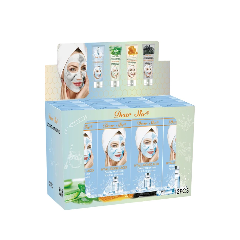 Factory Price Private Label Dear She Hyaluronic Acid Deep Repair Nourishes Color Clay Face Mud Mask Moisture Skin Care Glow Skin