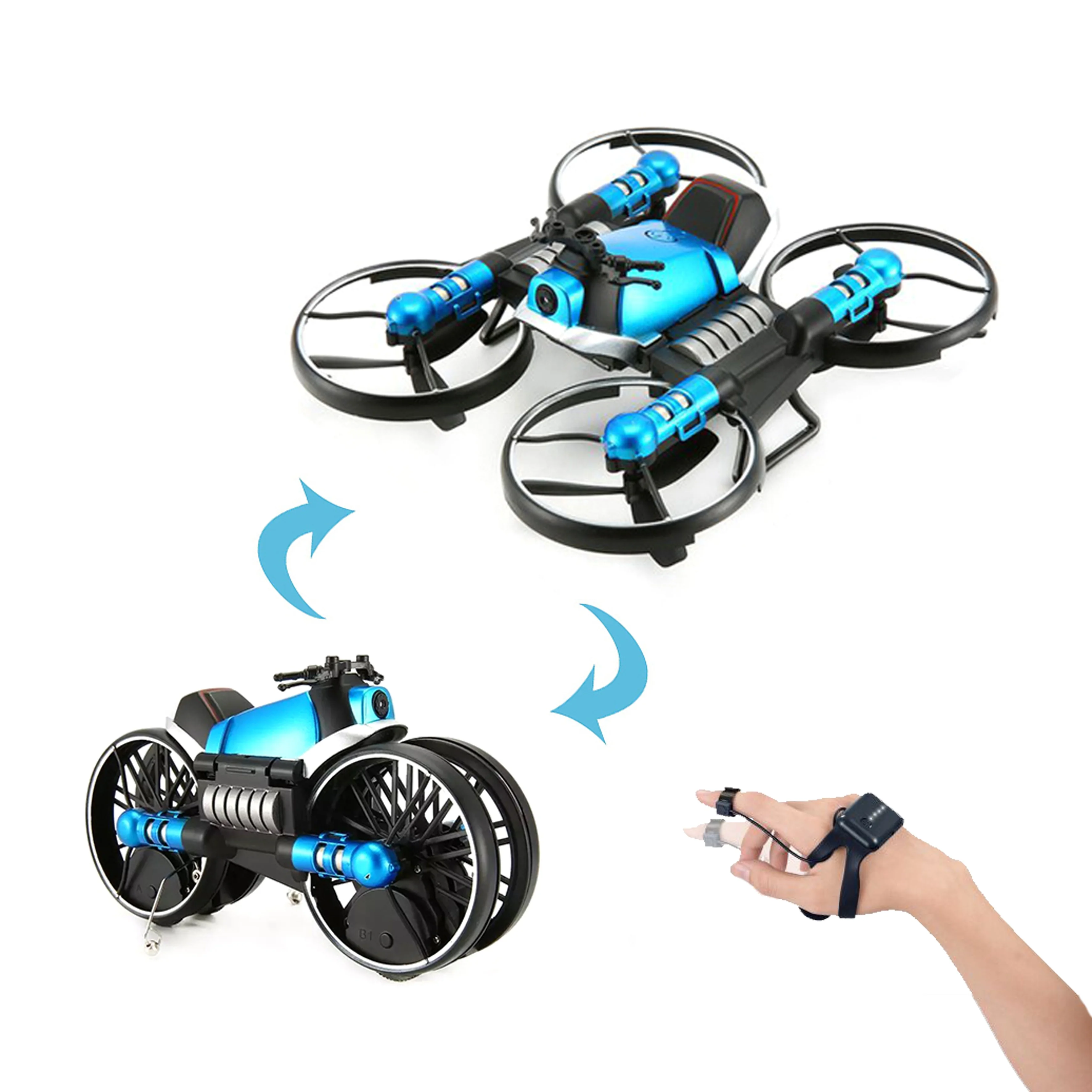 Mini RC Drone 2 in 1 Hand Gesture Sensing Watch Control Auto Hovering Foldable Motorcycle Aircraft Drones