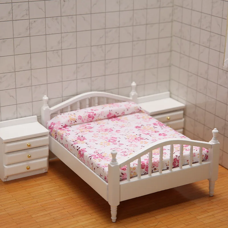 1 12 Doll House Furniture Miniature Dollhouse Nightstand Wooden Dollhouse Bed
