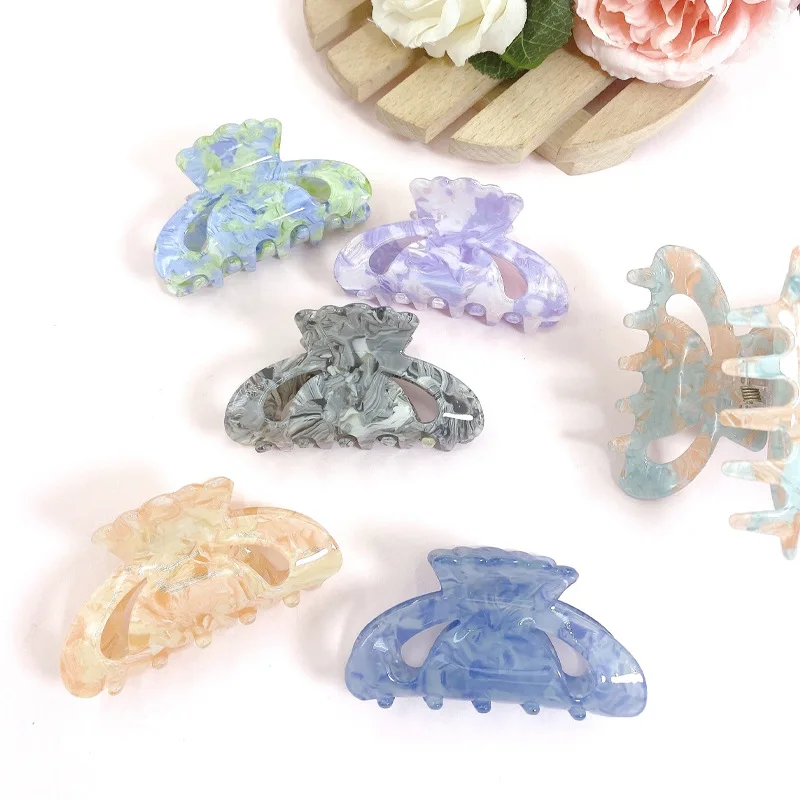Korean version of the East gate Marble transparent hair clip back head spoon French retro mermaid color hair claw headdress