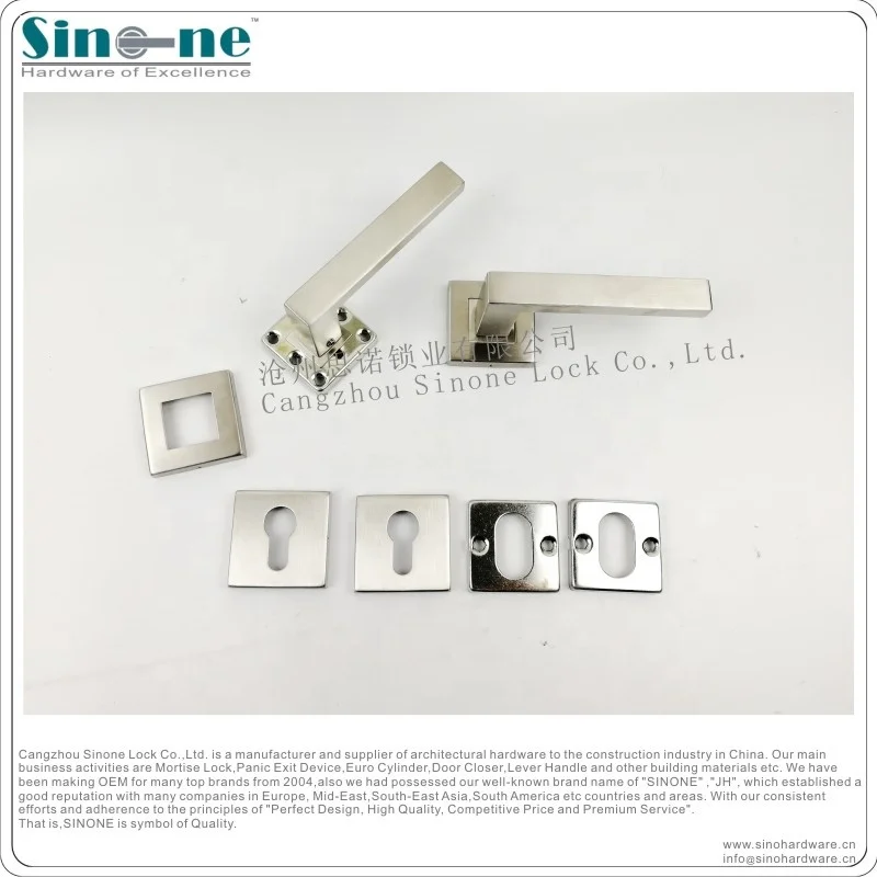 Door Lever Handle on Square Rose Stainless Steel 304/ For Internal External Door Mortise Lock/ EN1906 door handle