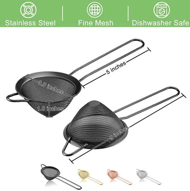 Mesh Strainer, 3.3 Inch Stainless Steel Tea Cocktail Coffee Flour Strainer with Long Handle for Kitchen Bar, Small Conical Cone
