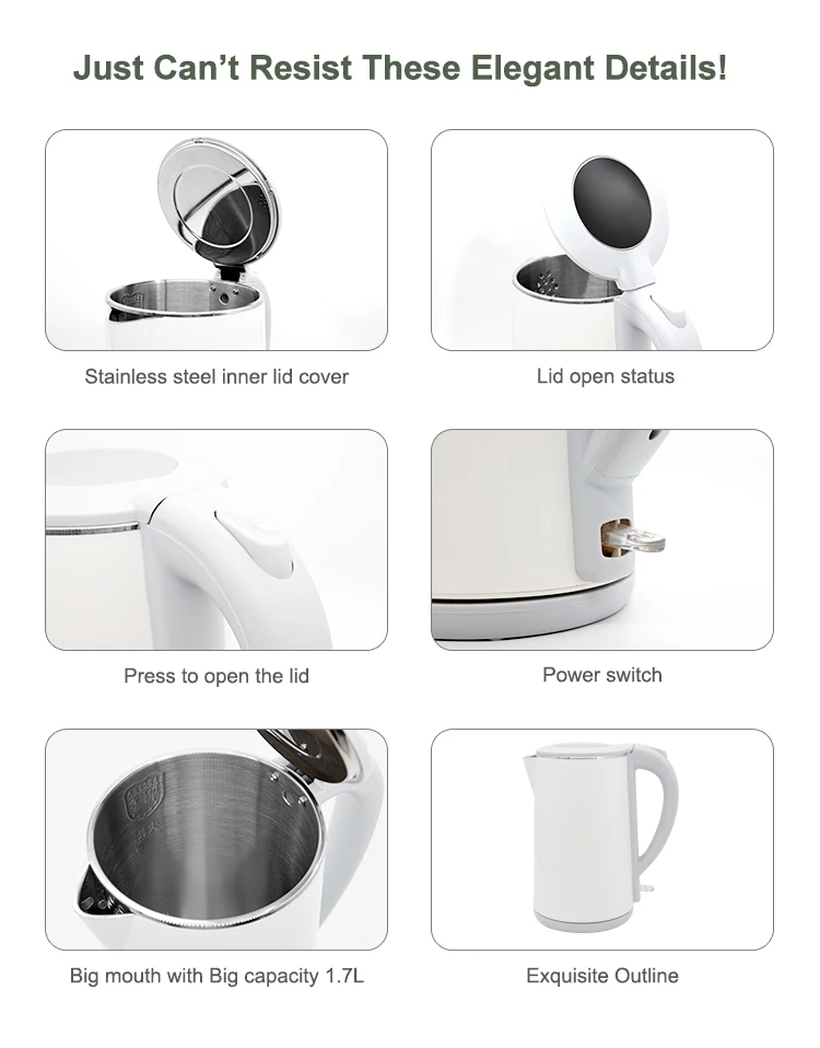 Yousdas Customized High End Luxury Boil-Dry Protection 2L Household Use Electric Kettle White
