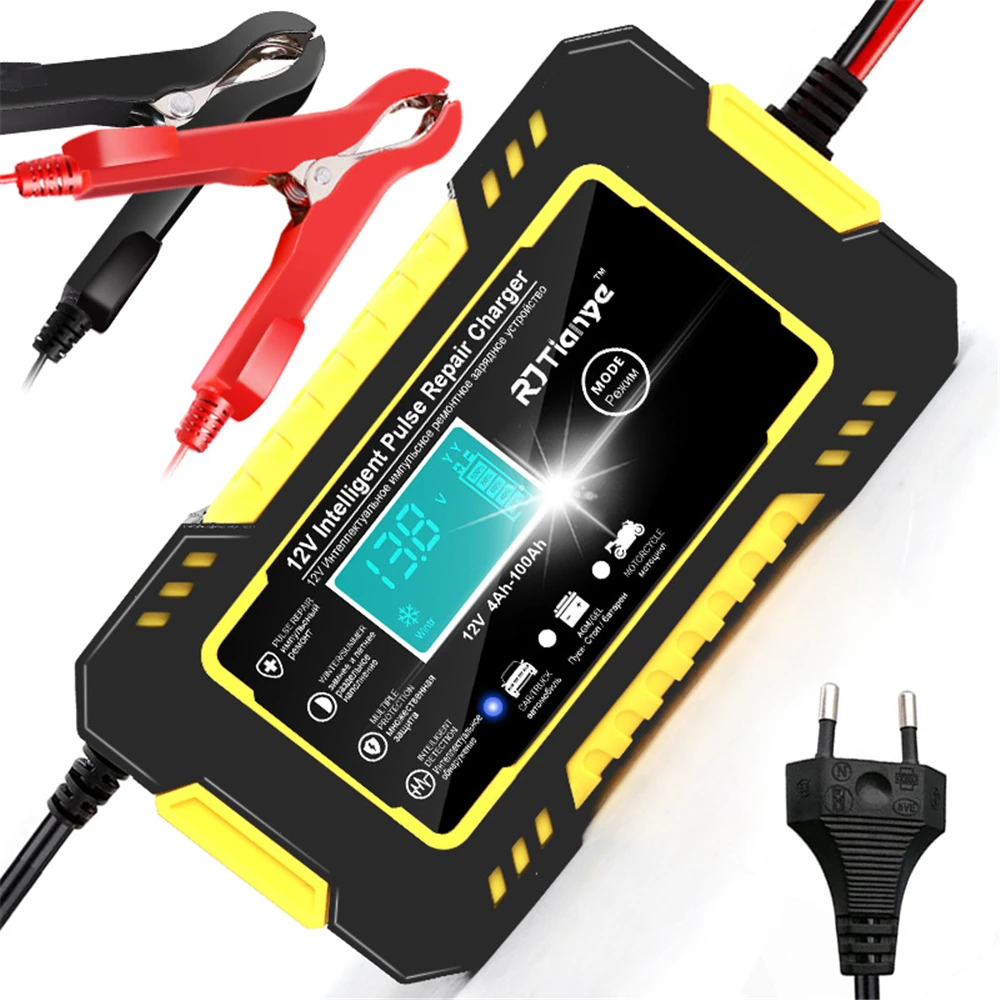 Monfara Car Battery Charger 12V Pulse Repair LCD Display Smart Fast Charge AGM Deep cycle GEL Lead-Acid Charger for Motorcycle