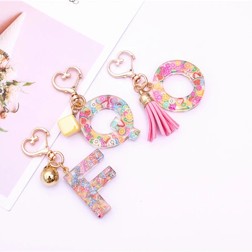 Wholesale Sequin 26 letters resin key chain A-Z capitals alphabet Initial glitter bag charm pendant car keyring
