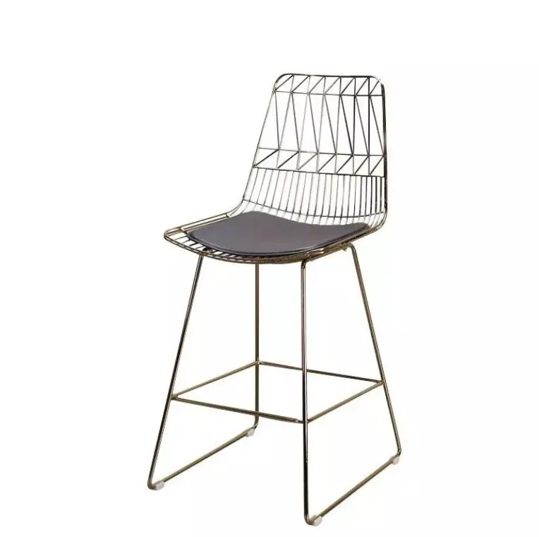 Современная мебель для улицы, железный, золотой, стальной сетчатый, металлический, проволочный барный стул