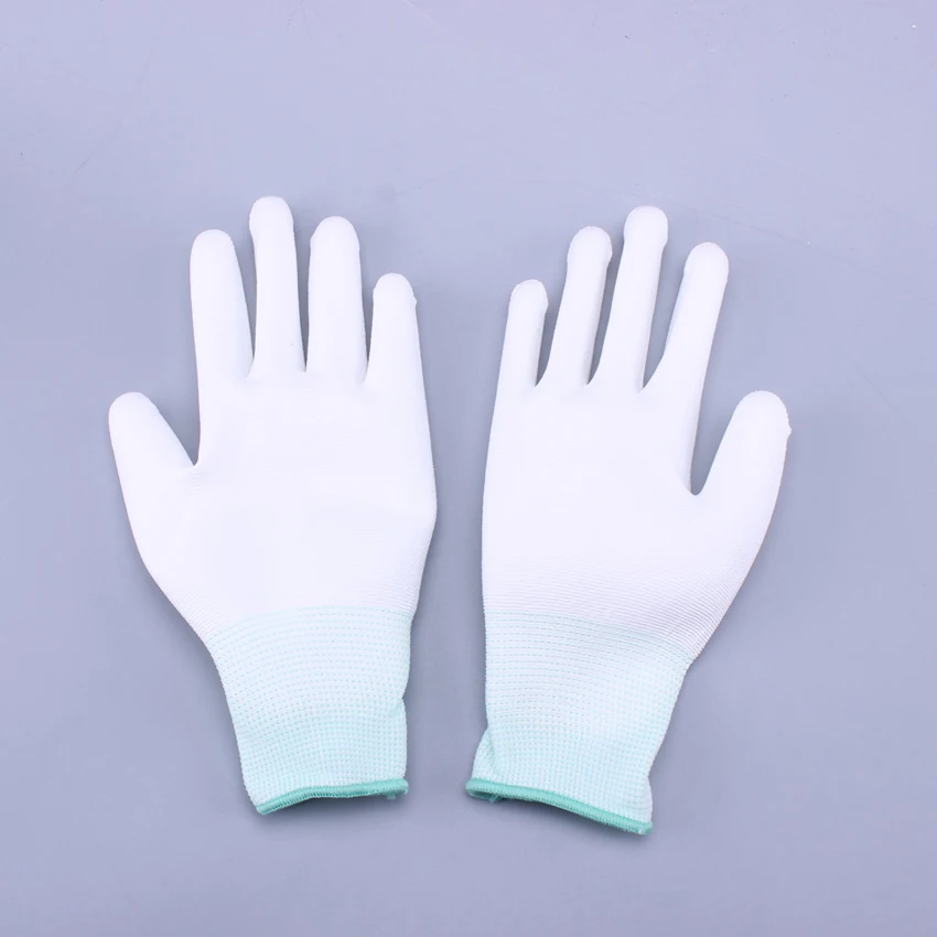White 13 Gauge Polyester Knitted Pu Palm Coated Cleanroom Work Gloves Gardening Gloves Handling Gloves