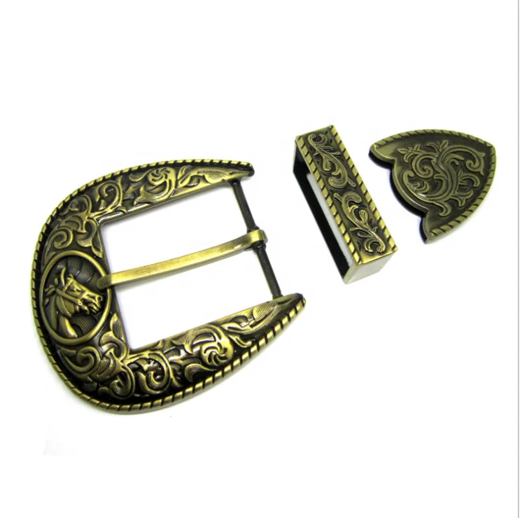 Hardware Silver Mexico Luxury Metal Western 3 Piece Banding Belt Buckle Set Screws Belt Buckles 3 Pieces Set