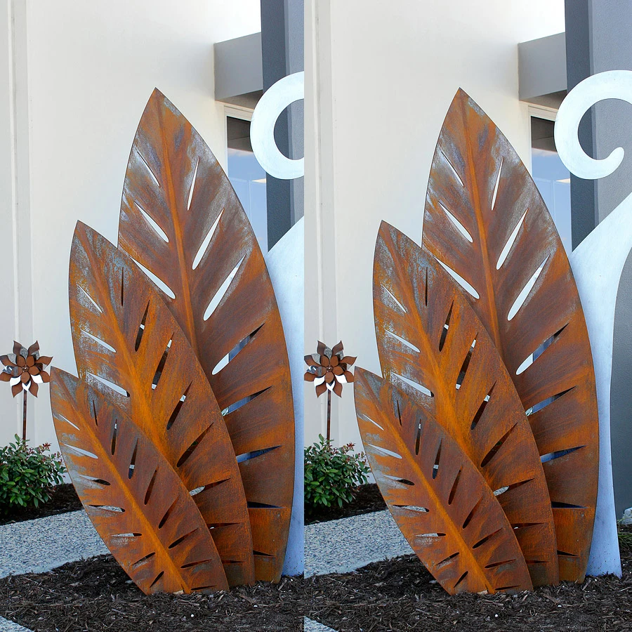 laser cut decorative privacy garden Free standing tree leaf design art pattern corten steel natural rust metal screen