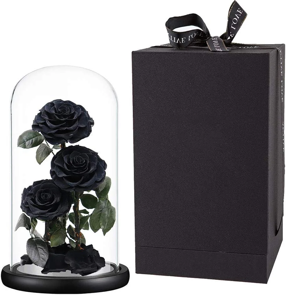 Amazon Hot Sale Wholesales Eternal Never Withered Flower Lasting Real Preserved Roses in Glass Dome for Gift Box
