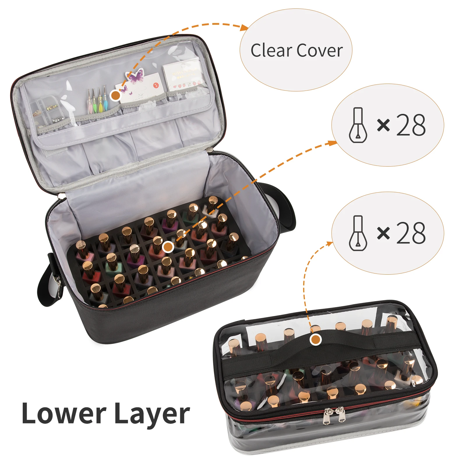 Relavel Nail Polish Organizer Holds 56 Bottles Vanity Bag Led Nail Lamp Case Nail Polish Storage Bag for Manicure Set