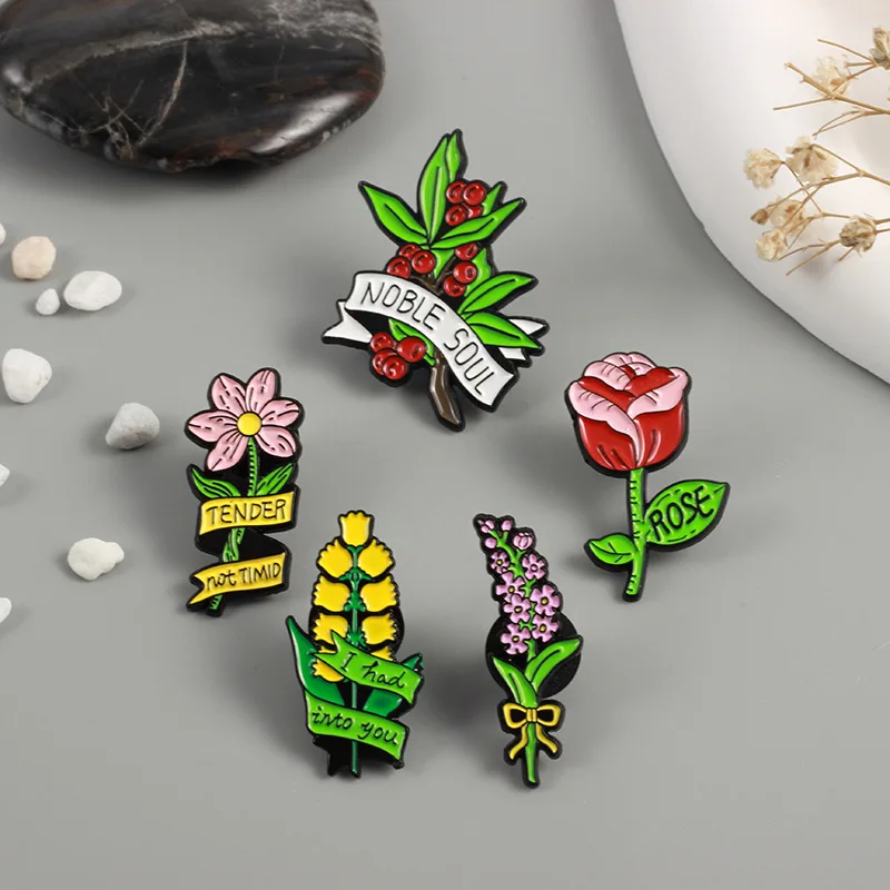 Factory 100% OEM custom design elegant colorful flower beautiful brooch badge metal zinc alloy crafts hard soft enamel lapel pin