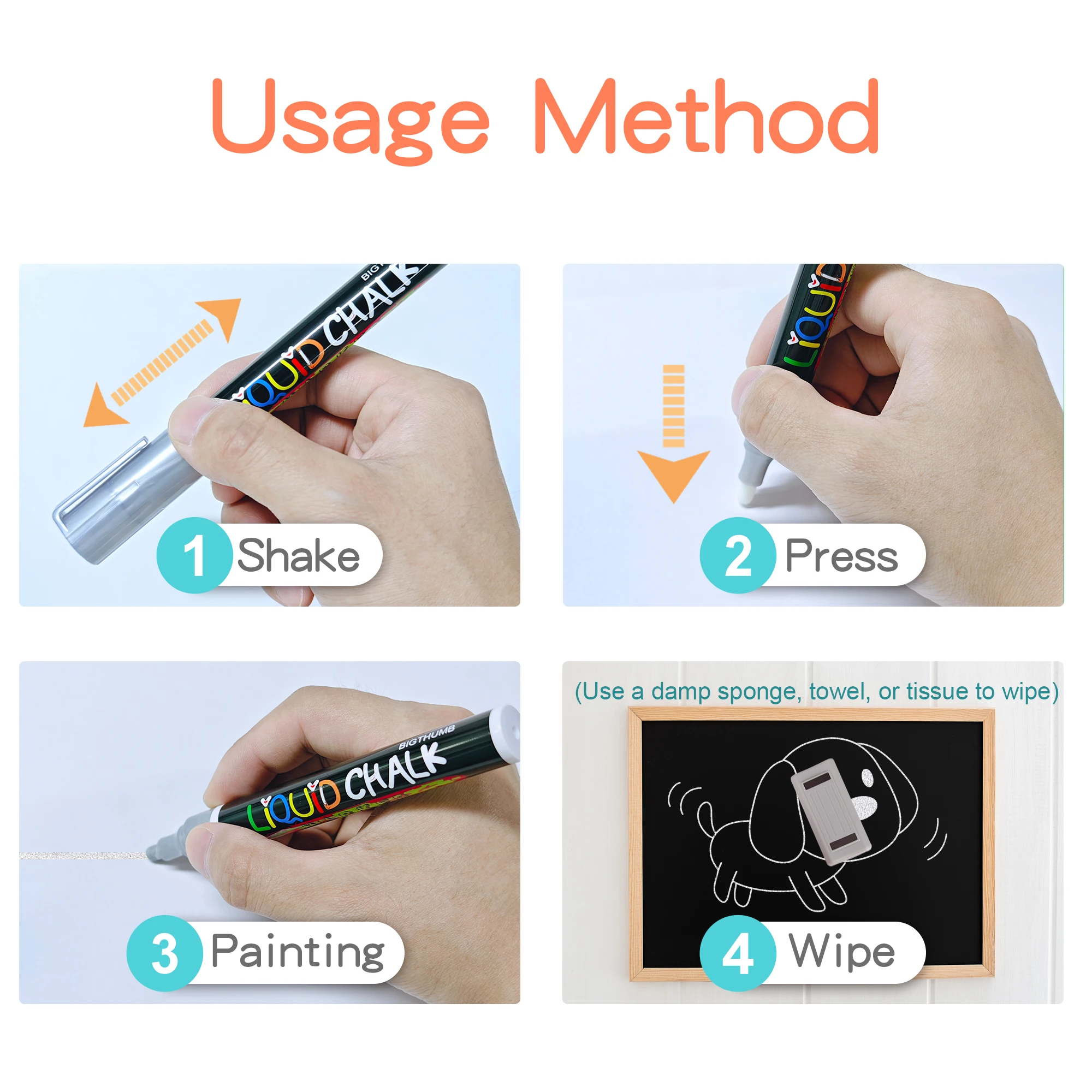 Liquid Chalk Markers 6.0mm Fine Dual Tip Chisel & Bullet for menu, glass, kitchen chalkboard labels