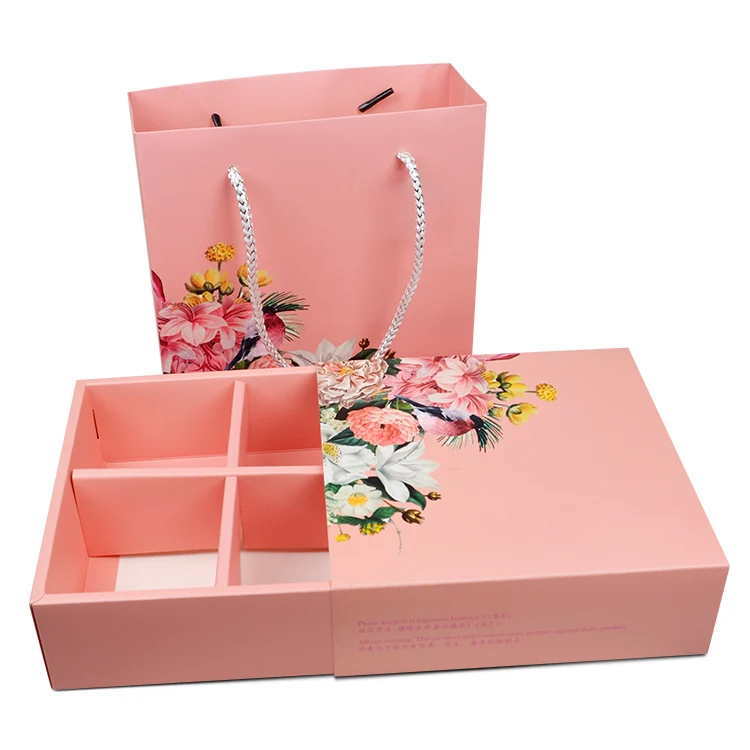 Luxury Customized Design Moon Cake Pink Drawer Box with Hole and Handle for Cup Cake Chinese Biscuit Packaging
