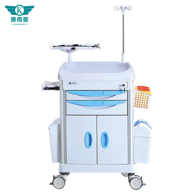 Factory best sell hospital mobile ABS treatment rescue trolley crash cart with wheel defibrillator shelf
