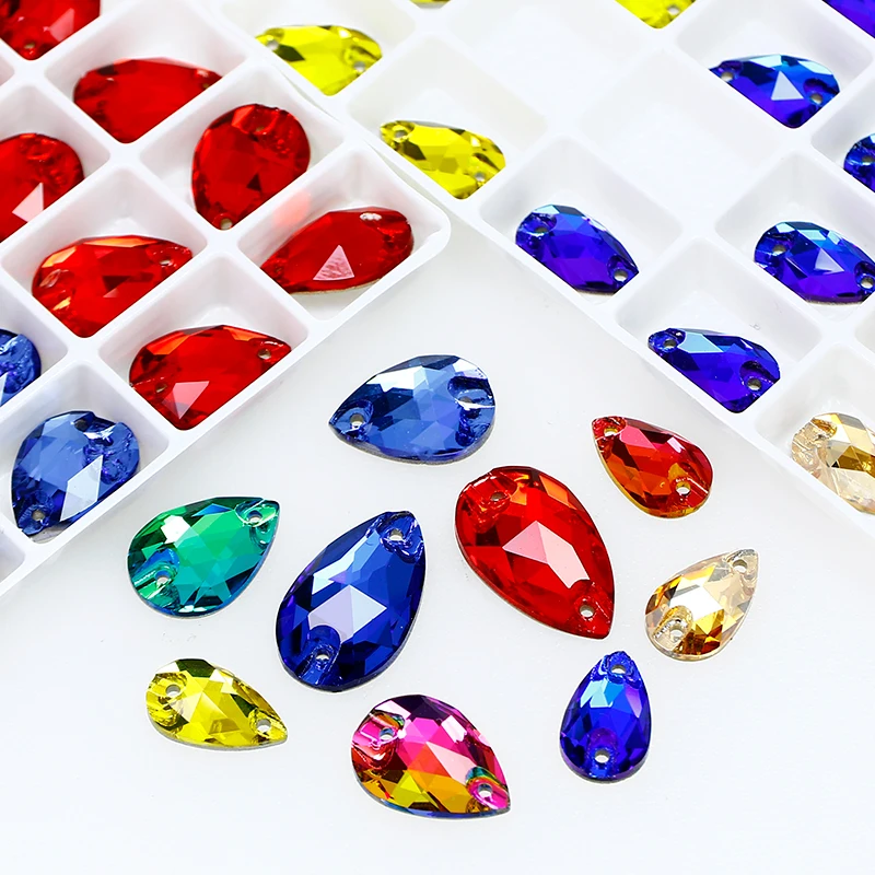 Wholesale Lead-Free Flatback Sew-on Crystal Beads Drop Shape Rhinestones for Clothes & Garment Accessories Drop Shipping Welcome