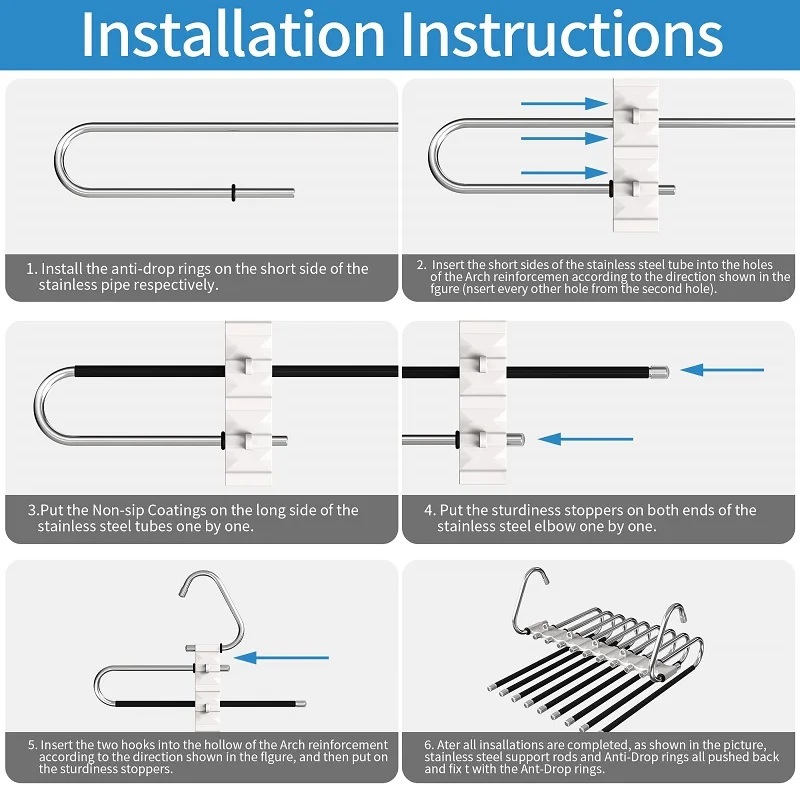 Upgrade 9 Layers Pants Hangers Space Saving Non Slip Stainless Steel Multifunctional Closet Organizer