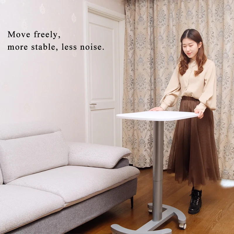 Ergonomic pneumatic table with wheels,Single leg easy move sit to stand laptop table