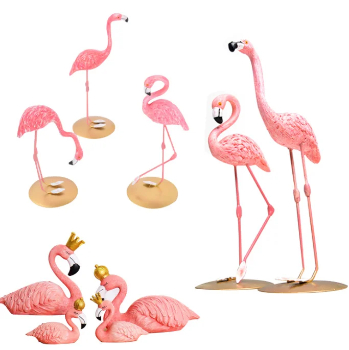 Creative Wooden Flamingo Cake Car Ornament Home Decorative Wood Handicraft Party Gift Art Decoration