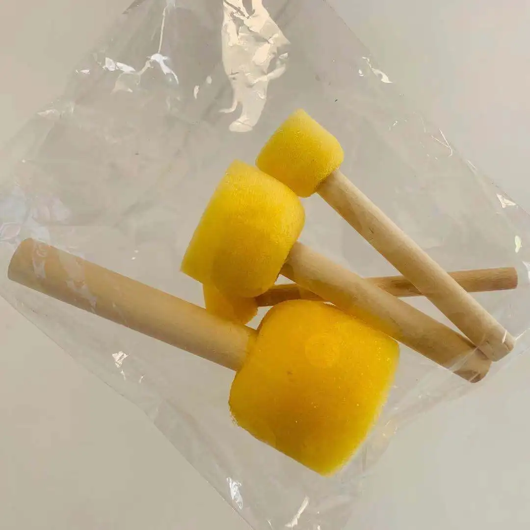 New Arrival Kids Craft Sponge Paint Set Foam Brush Kit Wooden Handle Mini Stamp