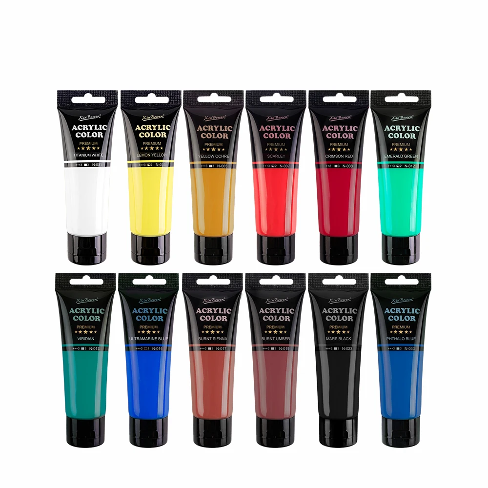 Xin Bowen CE 75ML Acrylic Paint 12 Colors Artist Painting Materials High Coverage Art Paint Bright Colour With EN-71 And CPC
