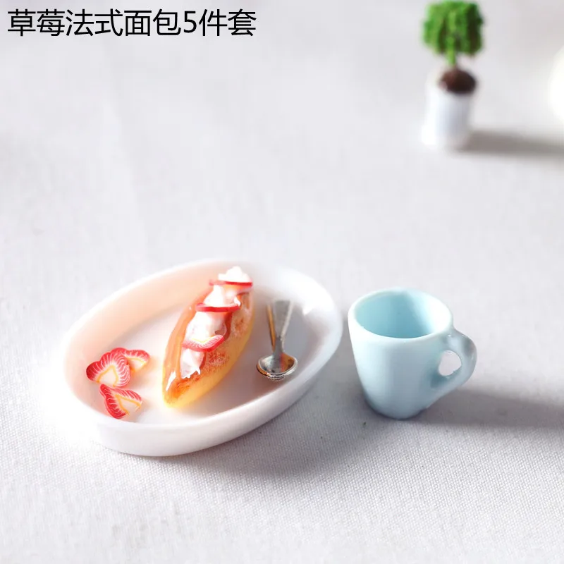 1/6 and 1/12 Scale Dollhouse Miniature Mini Food Stollen Panettone  Breakfast Set=fruit+bread+plate+cup+spoon for OB 11 Dolls