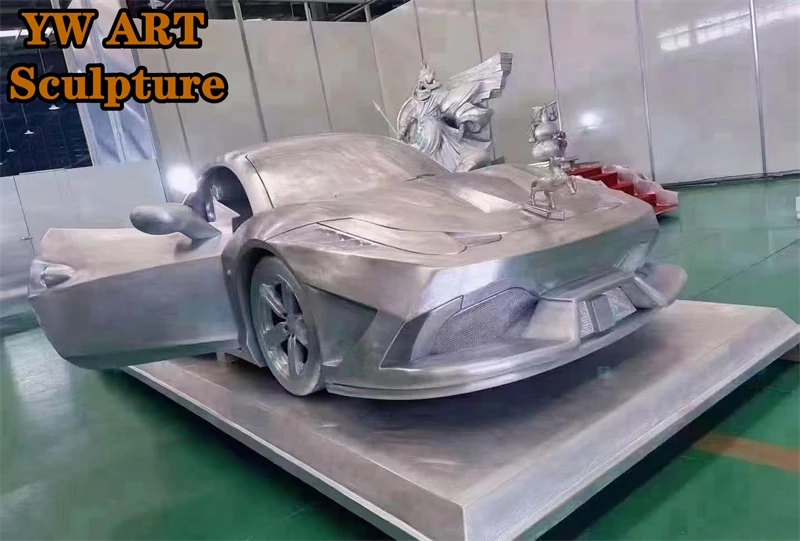 Custom Large Mirror Surface Polished Stainless Steel Diecast Model Car Sculpture For Automobile 4S Store Display Decor