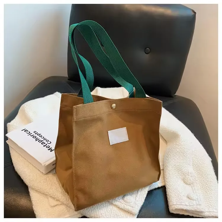 Custom Logo Printed Portable Wholesale Picnic Lunch Bag Unisex Canvas Food Handbag Tote Minimalism Hasp Fashion Cotton Cloth