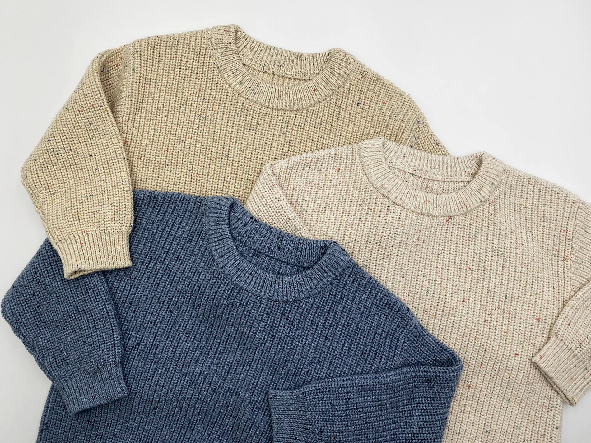 100% Cotton Cable Knitting Kids Children Jumper Knitwear Speckled Knit Unisex Baby Jumper Sweater Pullover