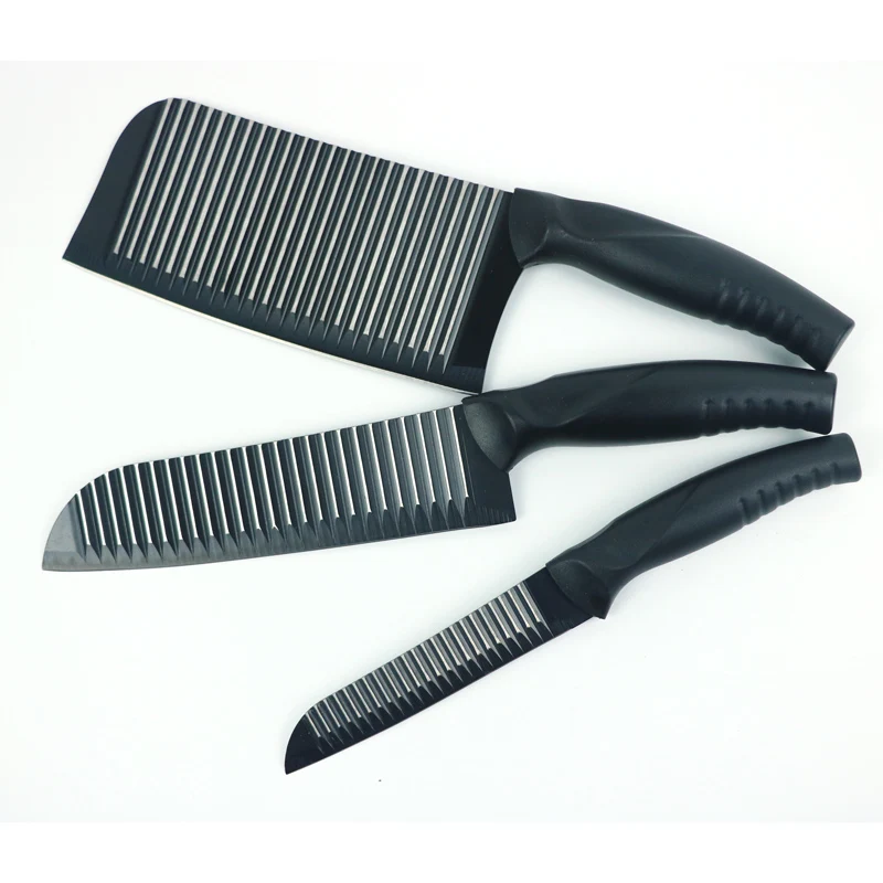 Amazon Hot Sell Professional Chef Knife Set 3pcs/set Black Wave Pattern Stainless Steel Kitchen Knife Sets