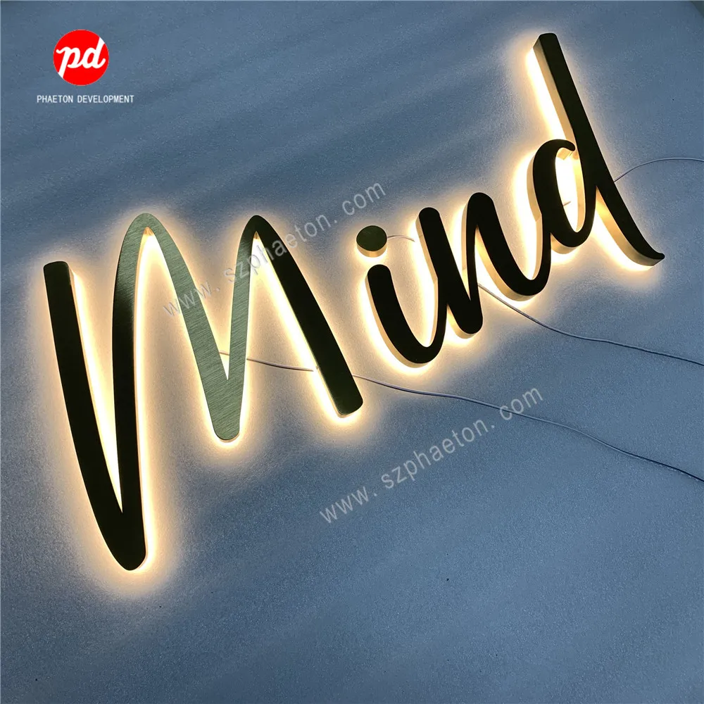 Custom Metal Stainless Steel Halo lit Letter Illuminated Led Channel Letters Backlit Signs for Office Company Logo Led Wall Sign