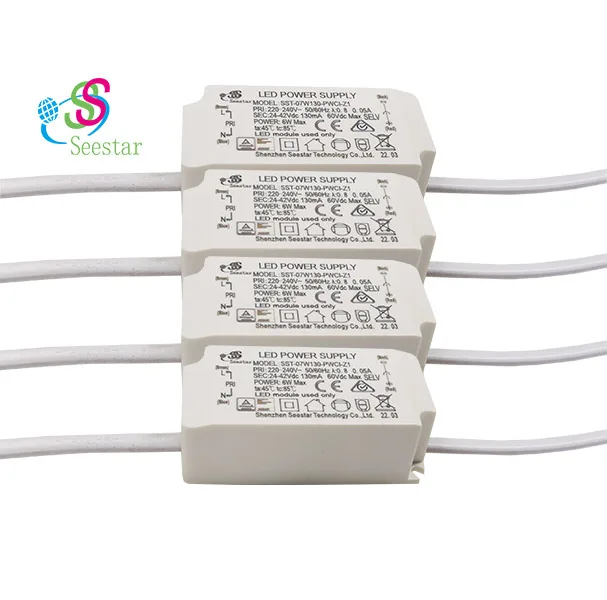 Seestar IP42 isolated 1KV AC220-240V DC24-42V 130mA 3W 4W 5W 6W led tri-proof light driver PF>0.8 flicker free TUV SAA CE CB ERP