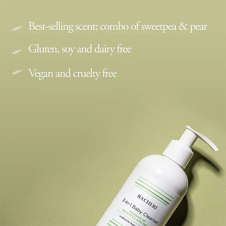  2021 Private Label 3 In 1 Baby cleanser Organic Sweetpea and Pear Gentle Face Shampoo Shower