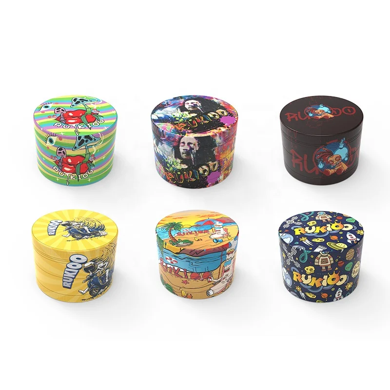 Wholesale custom Full color printing 63mm  Manual Herb Grinder Custom Tobacco Grinder Magnetic Herb Grinder Metal 50mm 55mm
